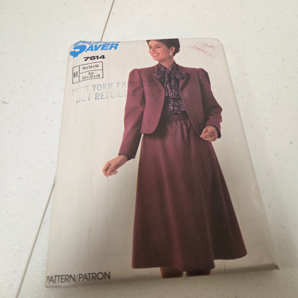 Vintage 1986 Simplicity 7614 Skirt and Lined Jacket Sewing Pattern Size 10-14